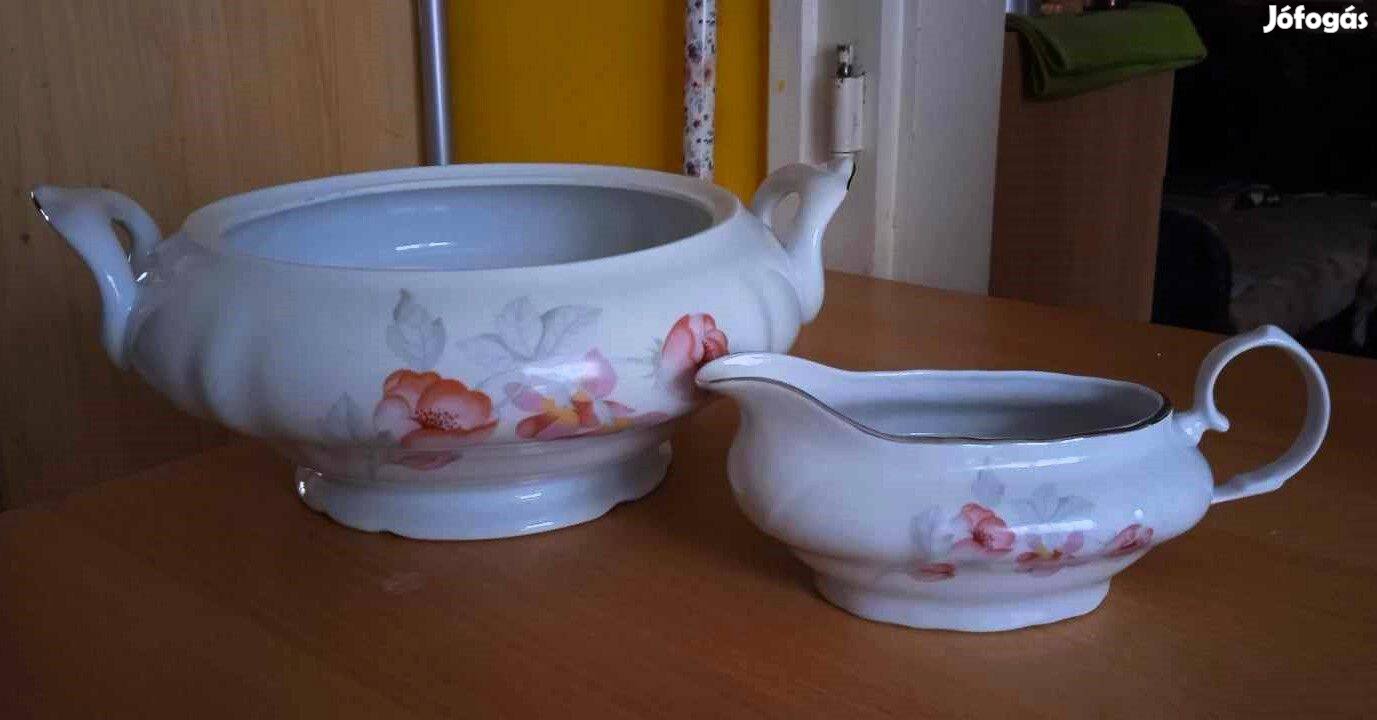 Apulum porcelán tál és szószos. Gyönyörű forma, minta