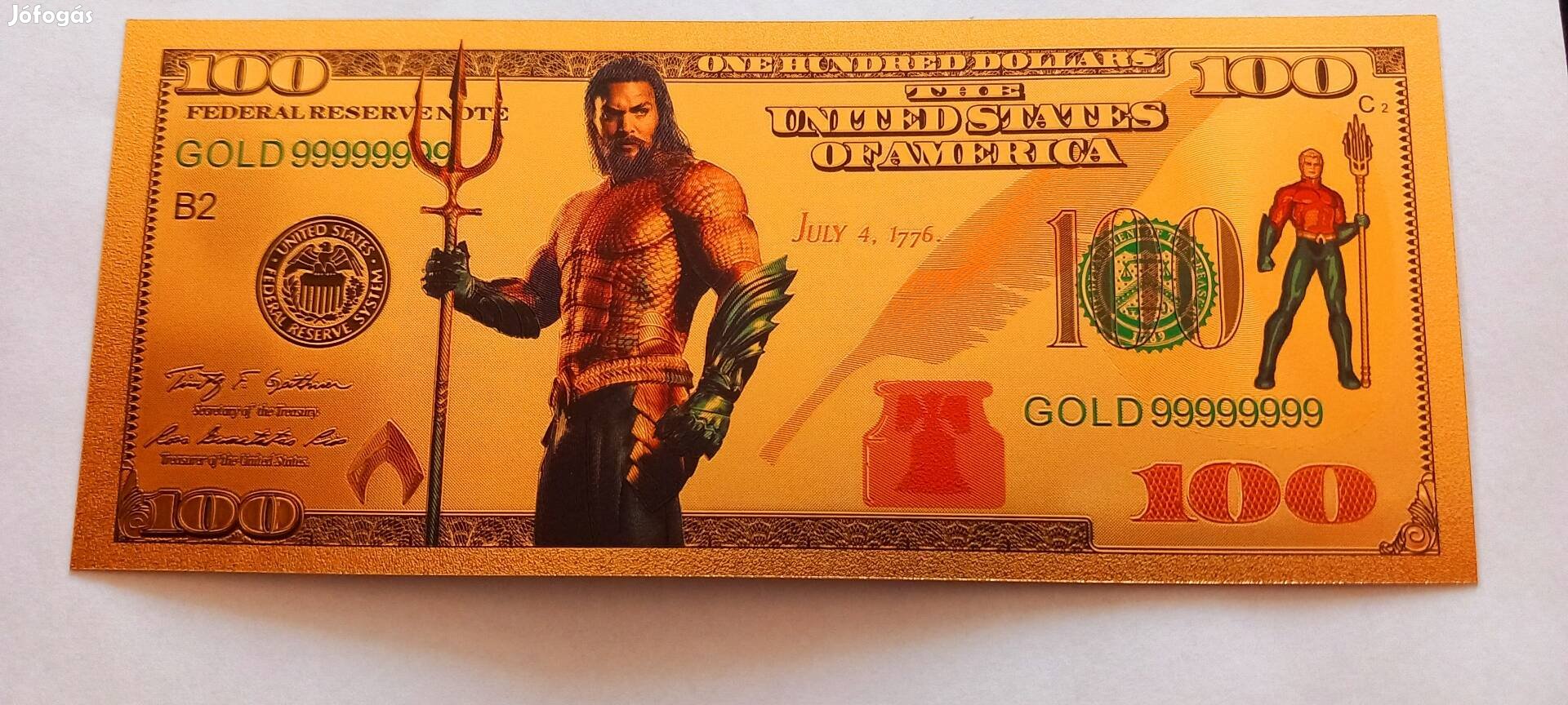 Aquaman - színes, aranyozott, plasztik, fantázia100 dollár.