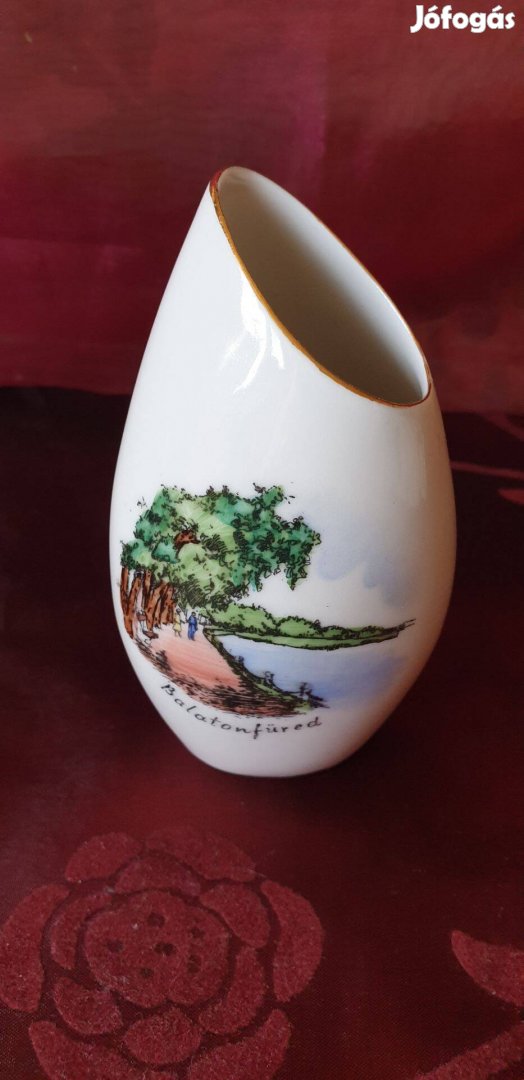 Aquincum porcelán Balaton emlék porcelán kis váza. 10cm magas