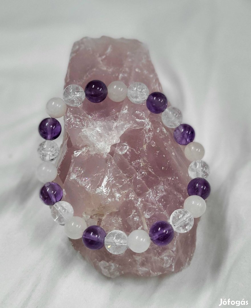 Arany Háromszög ásvány karkötő - Ametiszt, Rózsakvarc,