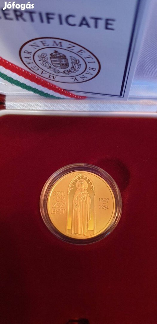 Arany érme: 100.000 Ft névérték, Árpád-házi Szent Erzsébet (6,982g)