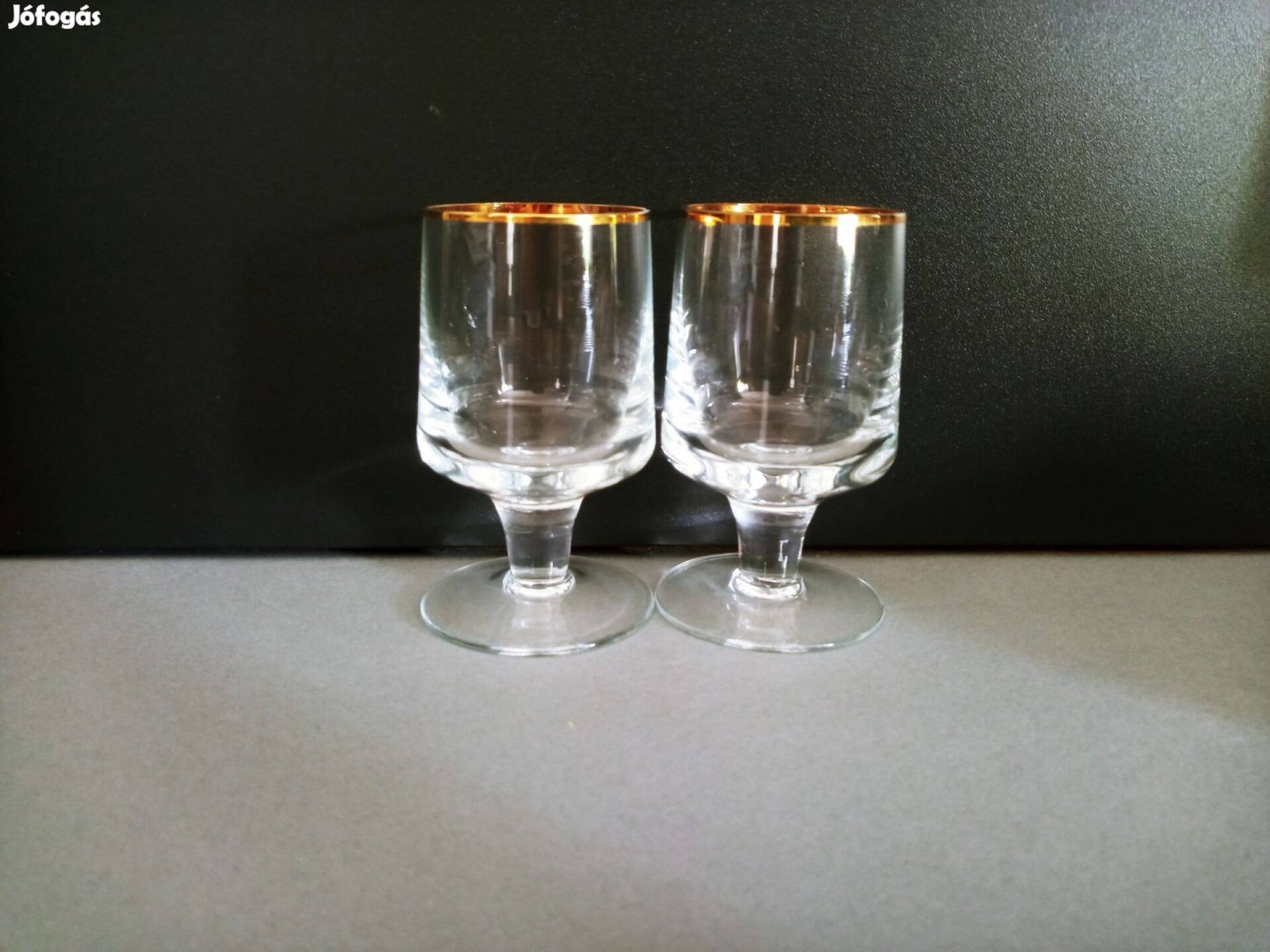 Arany szélű tokaji talpas stampedli kupica pár pohár