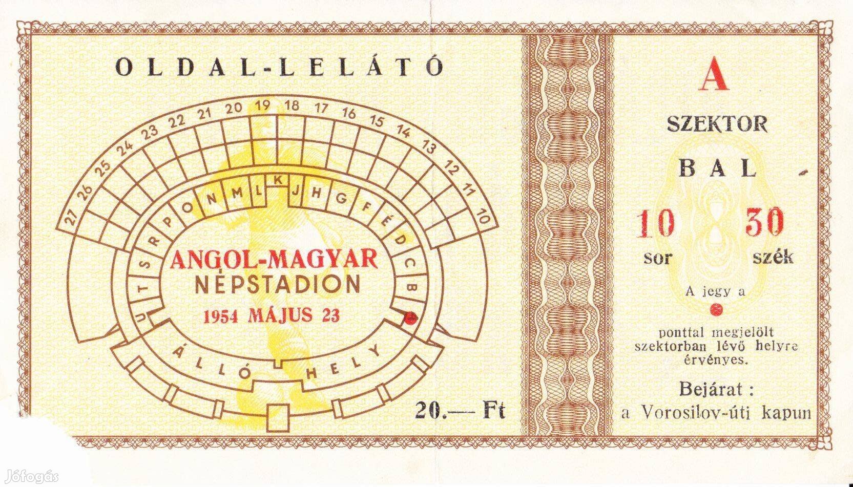 Aranycsapat belépőjegy, 1954 Magyarország - Anglia, 7:1