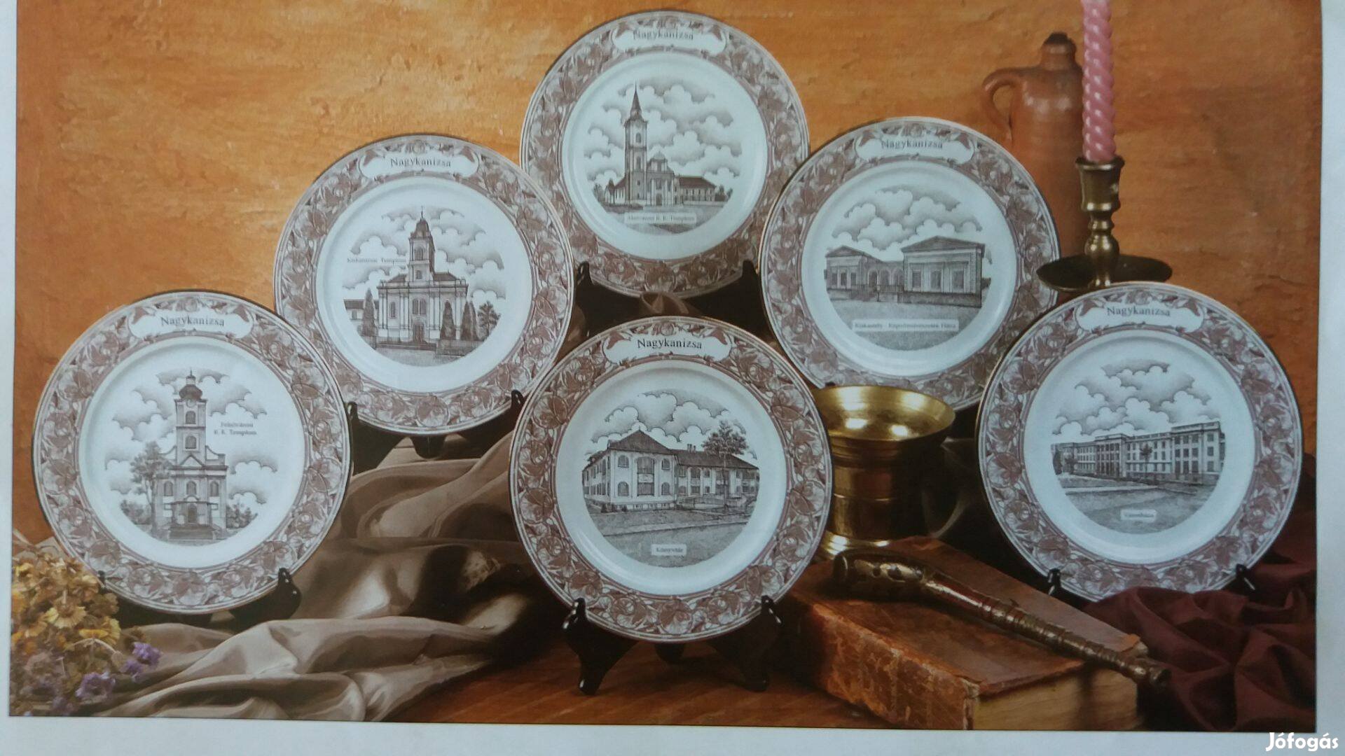Aranyozott (18K) porcelán dísztányér Nagykanizsáról (6 db)