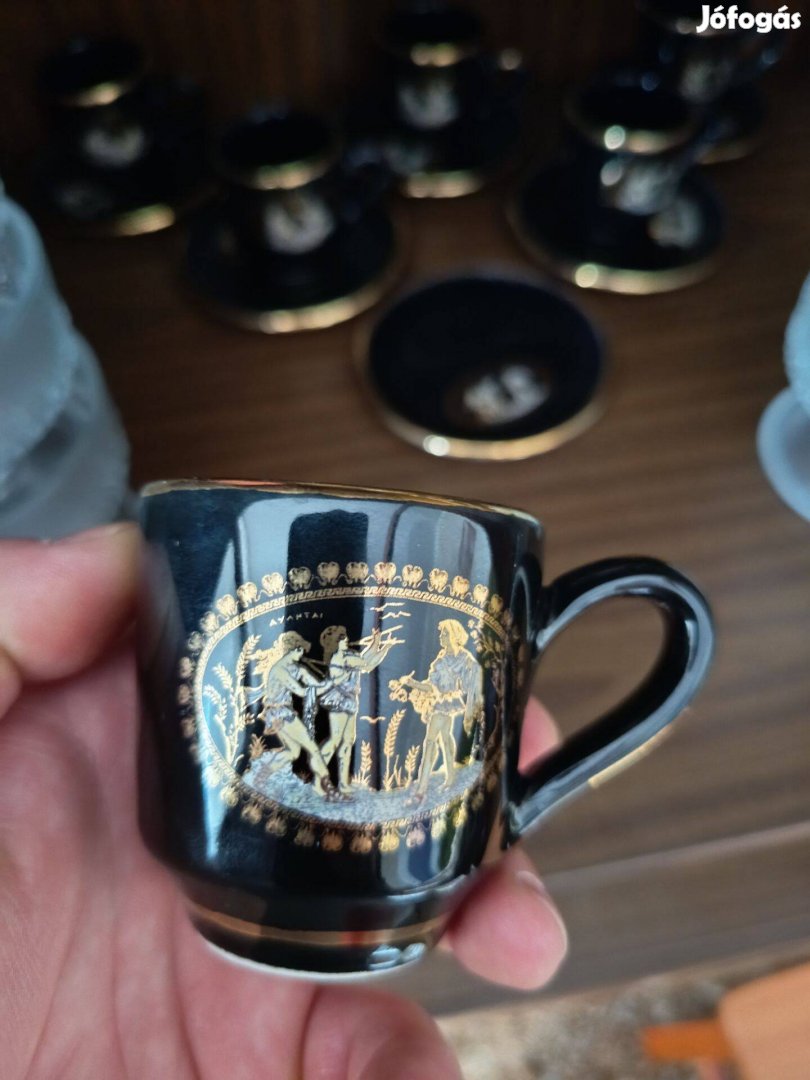 Aranyozott kávés csésze készlet görög kézműves porcelán