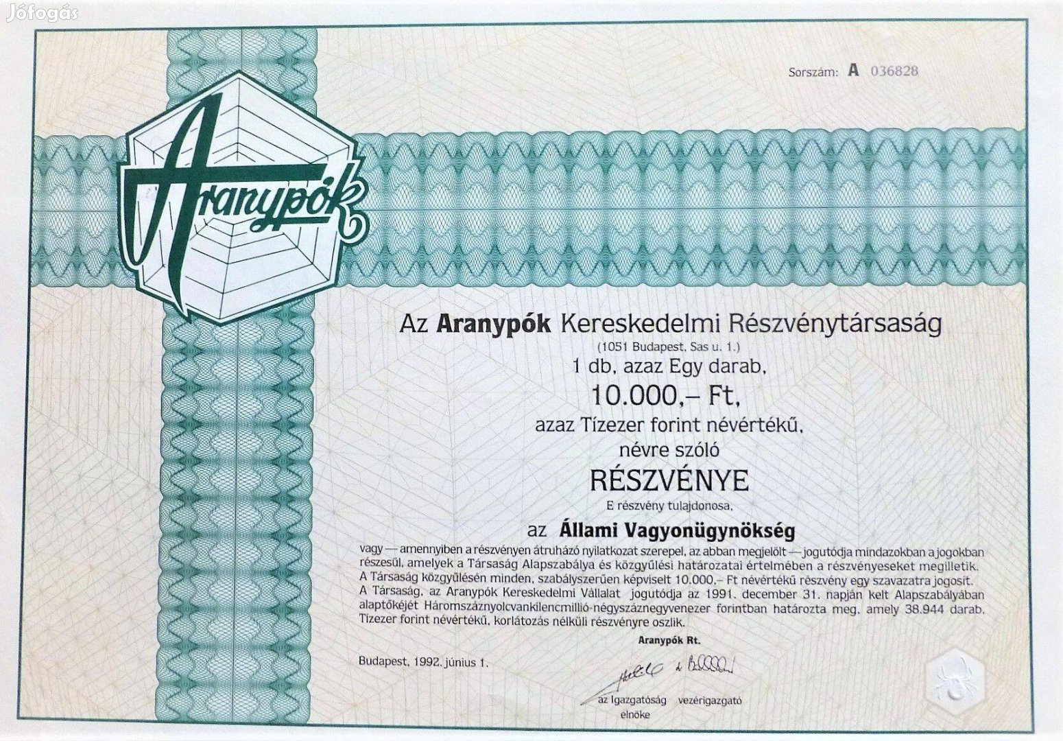 Aranypók részvény 1992