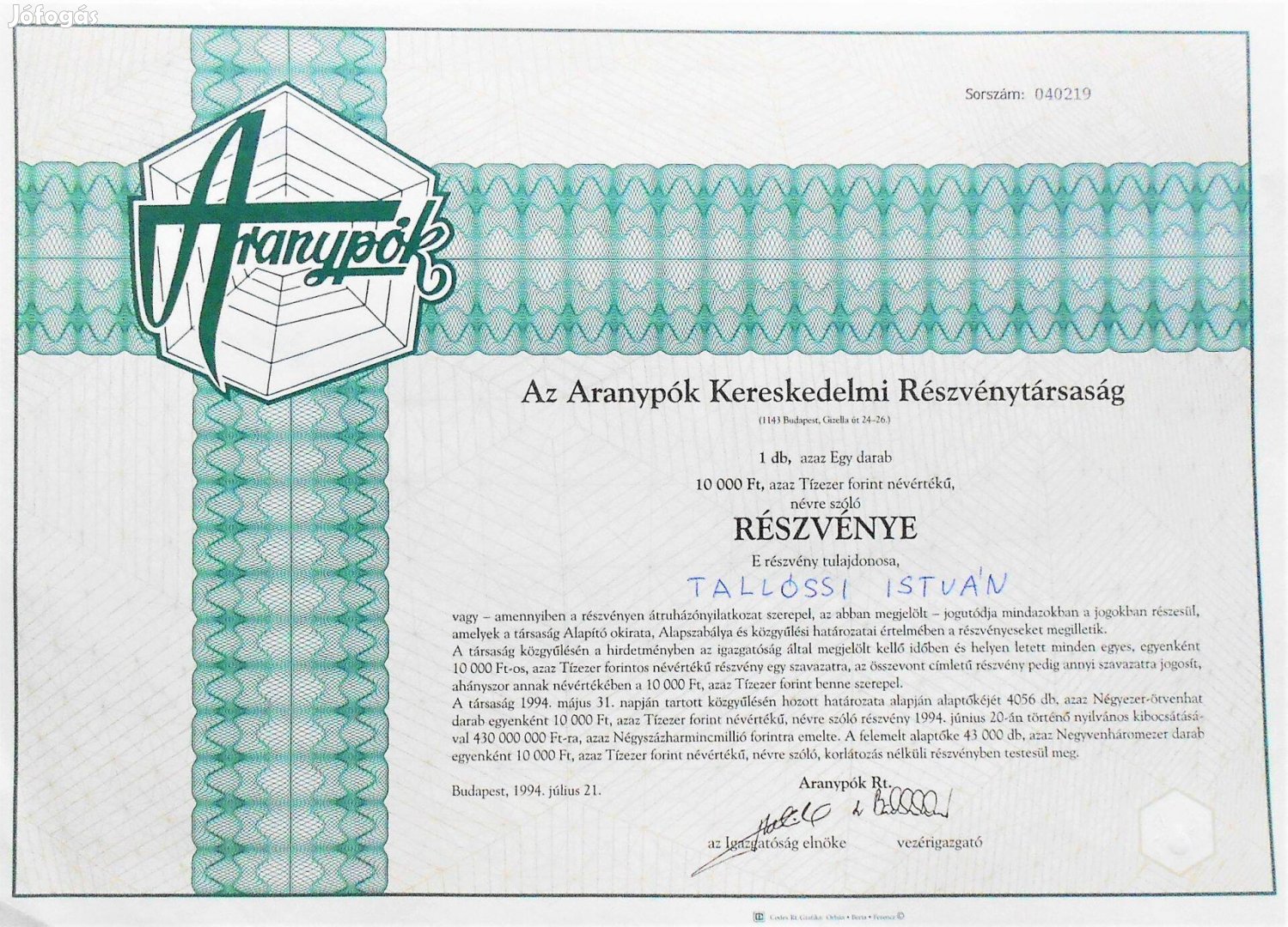 Aranypók részvény zöld