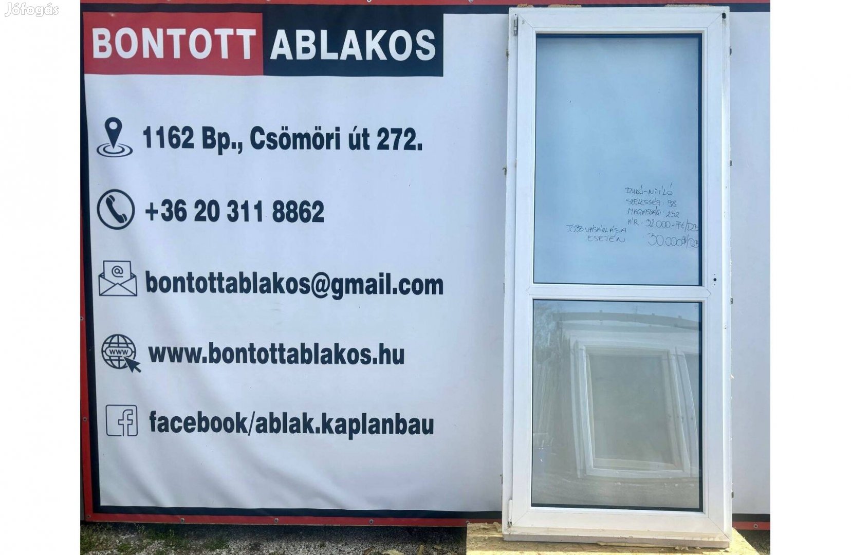 Árcsökkenés 100x230 bontott műanyag egyszárnyú bukó-nyíló teraszajtó