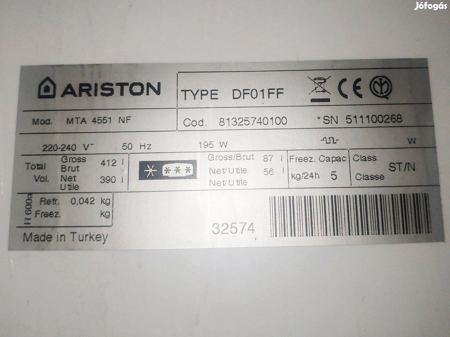 Ariston MTA 4551 NF Hűtőgép vezérlő panel