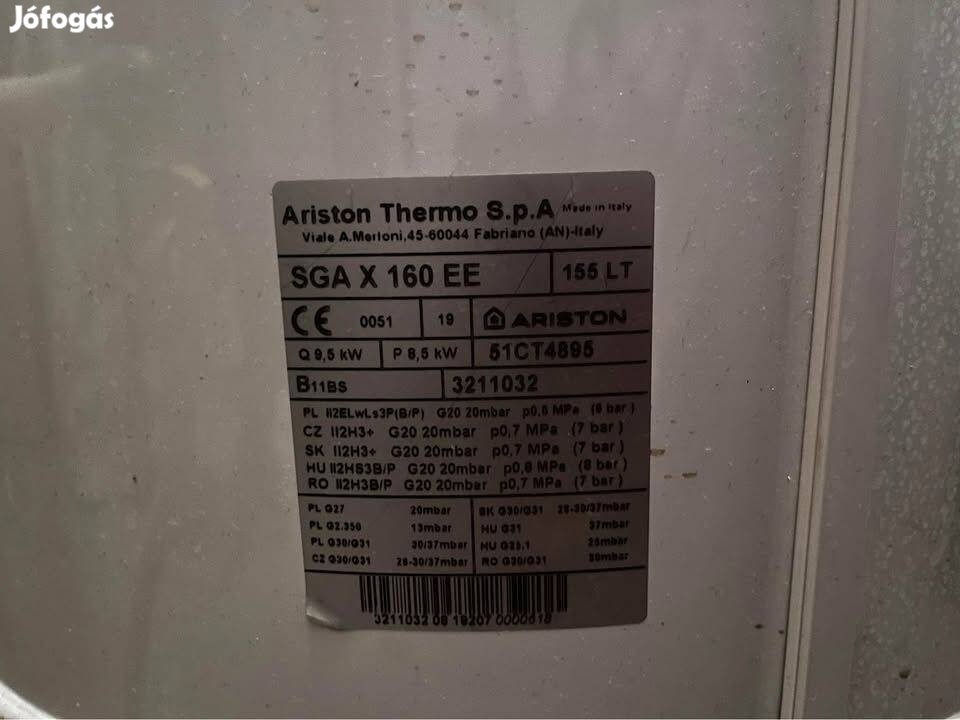 Ariston álló gázboiler SGA X 160 EE gázos vízmelegítő 160l