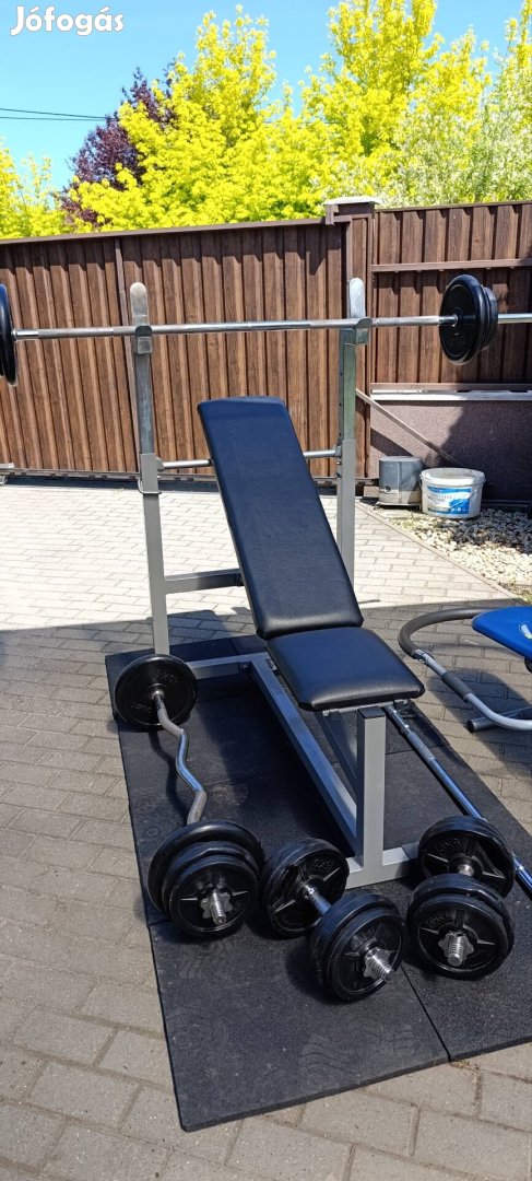 Arnold Master fekpad+fekvenyomó rúd+100kg gumírozott súly+...  
