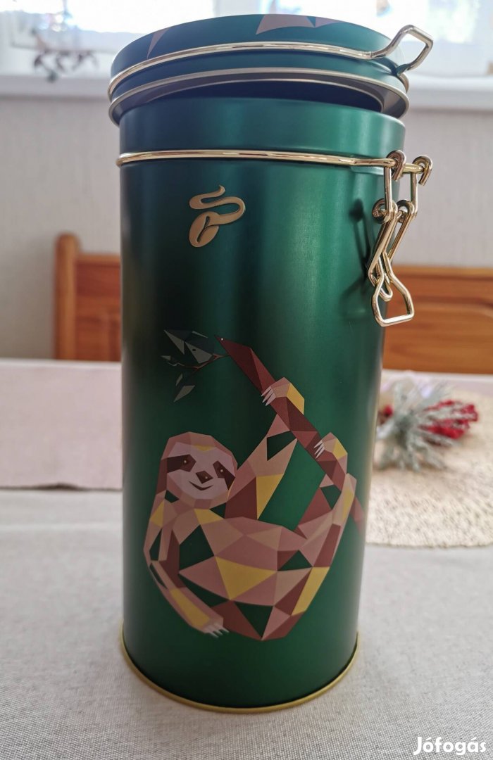 Aromatartó doboz - fém, csatos, zöld, lajhár minta 