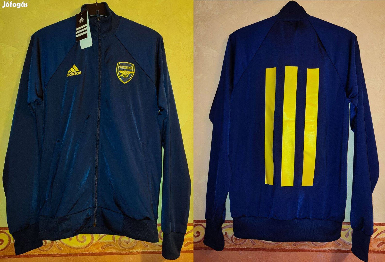 Arsenal sötétkék sárga eredeti adidas, címkés cipzáras felső (M-es)