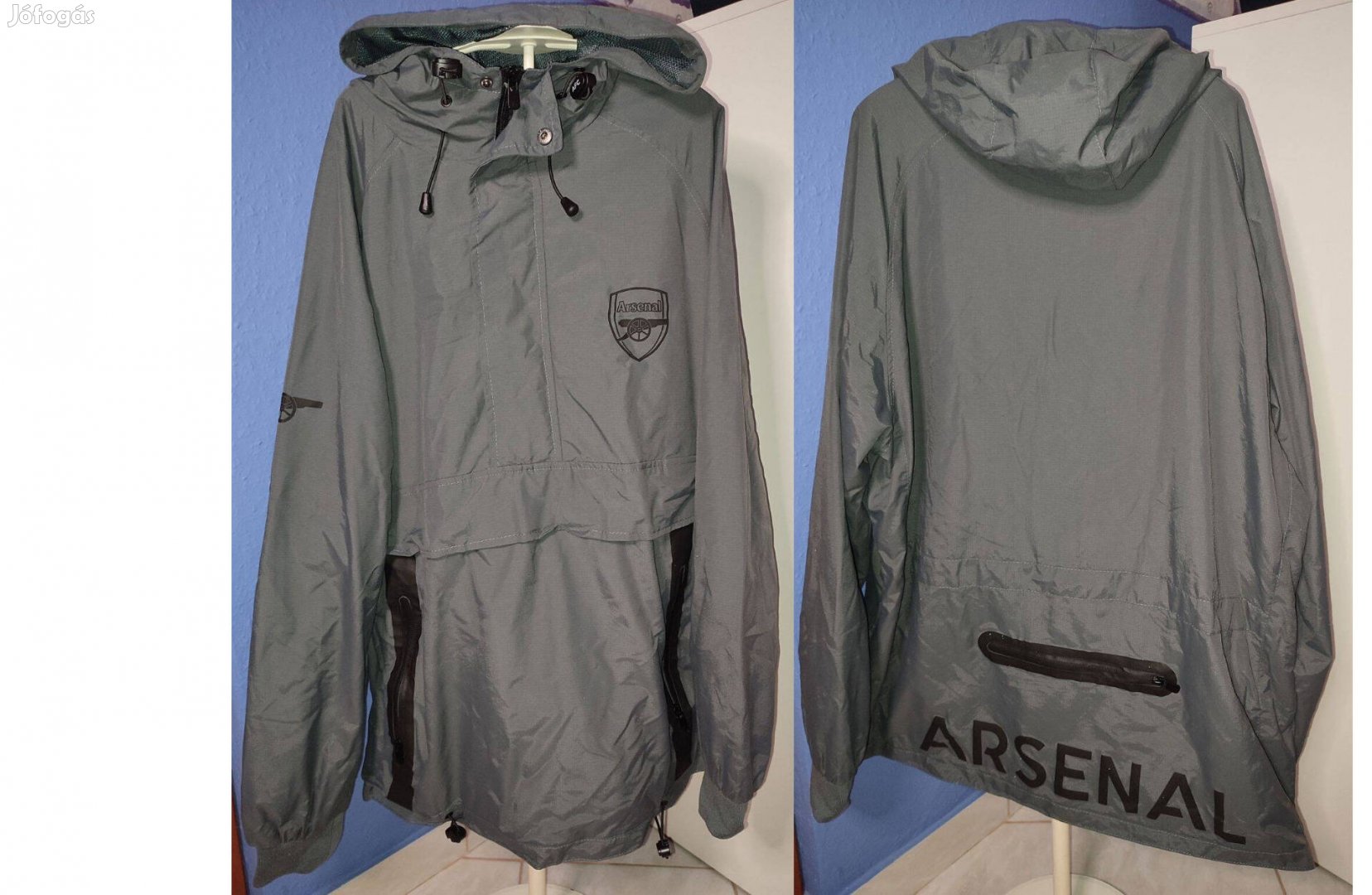 Arsenal szurkolói bebújós kapucnis szürke kabát (2XL)