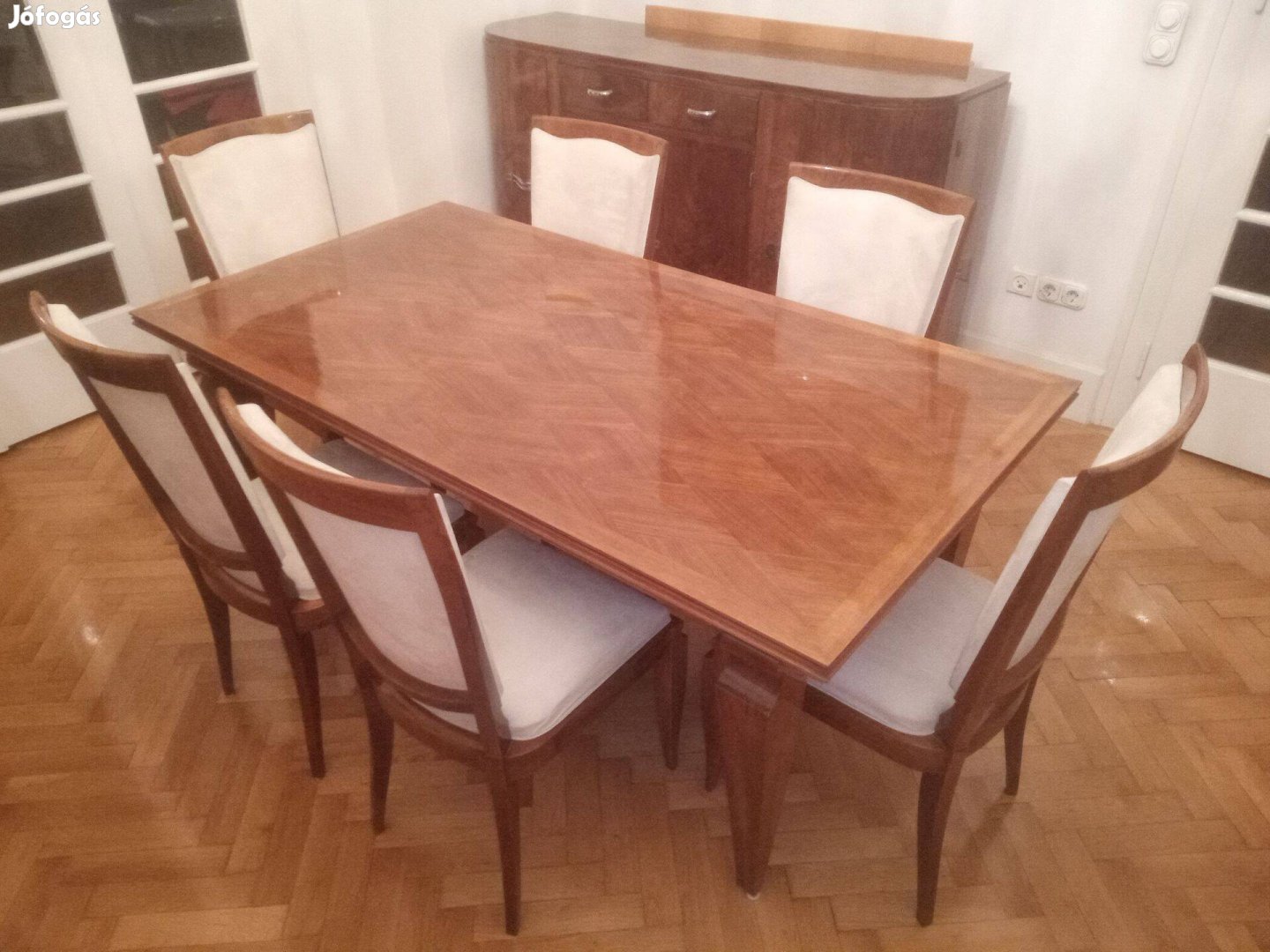 Art déco ebédlő garnitúra (asztal + 6 szék)