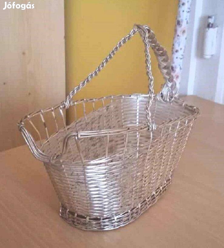 Art deco fém fonott bortartó/kiöntő kosár