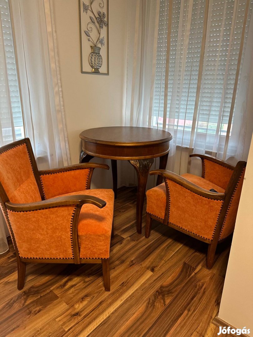 Art deco ónémet kártya asztal 2 fotel