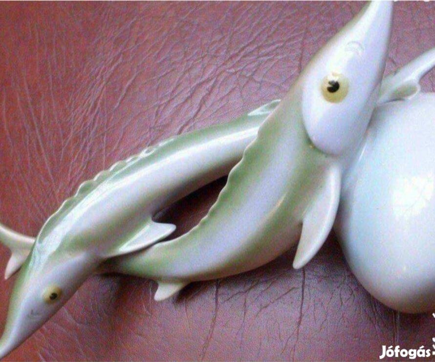 Art deco porcelán hal szobor