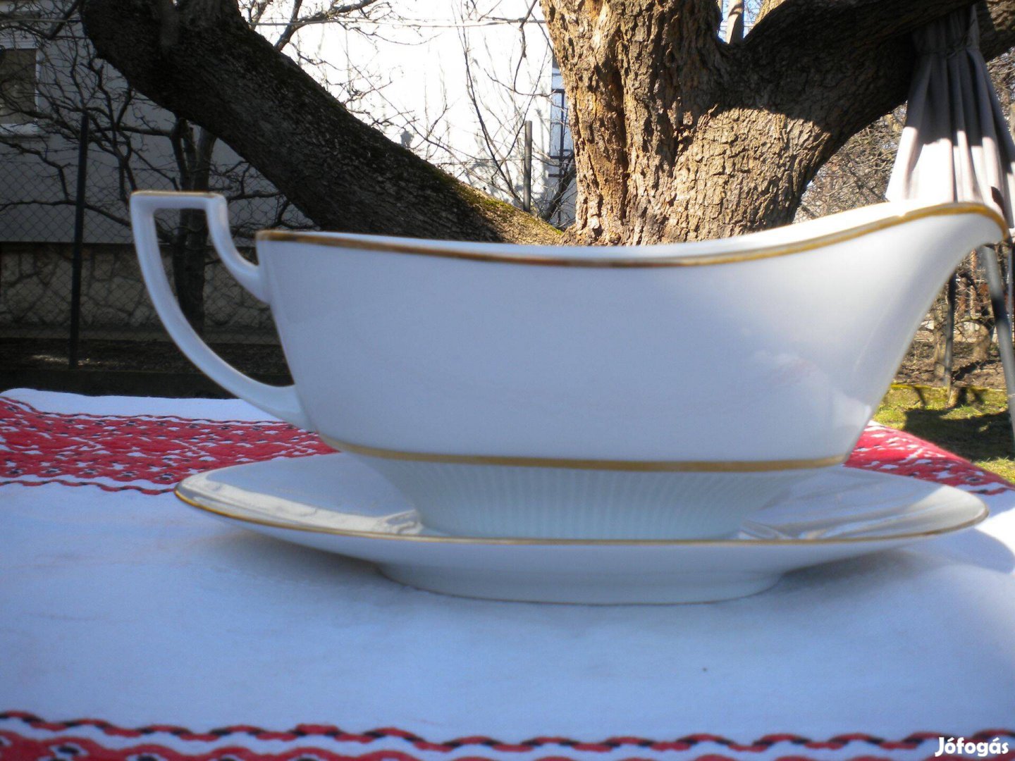 Art deco porcelán szószos tál, kiöntő
