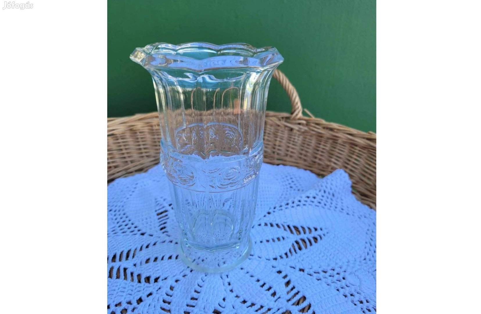 Art deco rózsa girlandos üveg váza