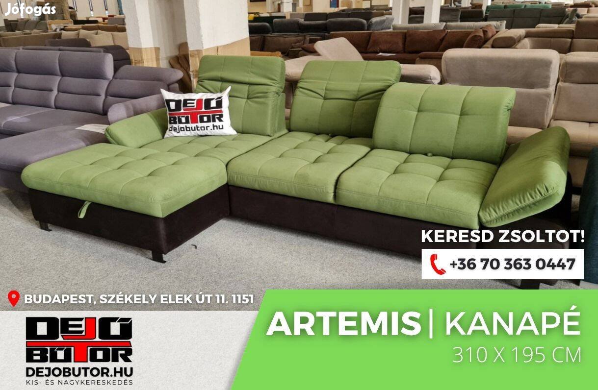 Artemis I fekete zöld kanapé ülőgarnitúra 310x195 cm sarok ágyazható