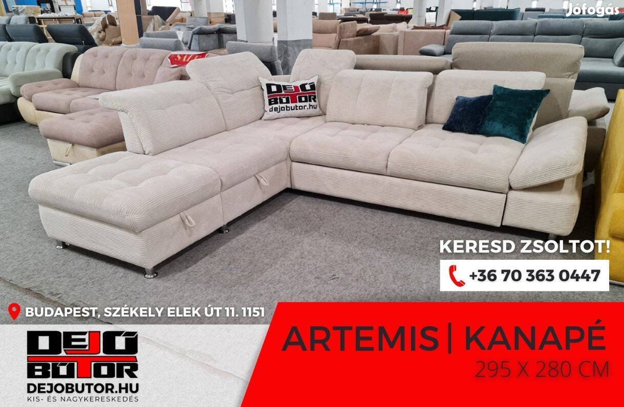 Artemis XL rugós sarok kanapé ülőgarnitúra bézs 295x280 cm ágyazható