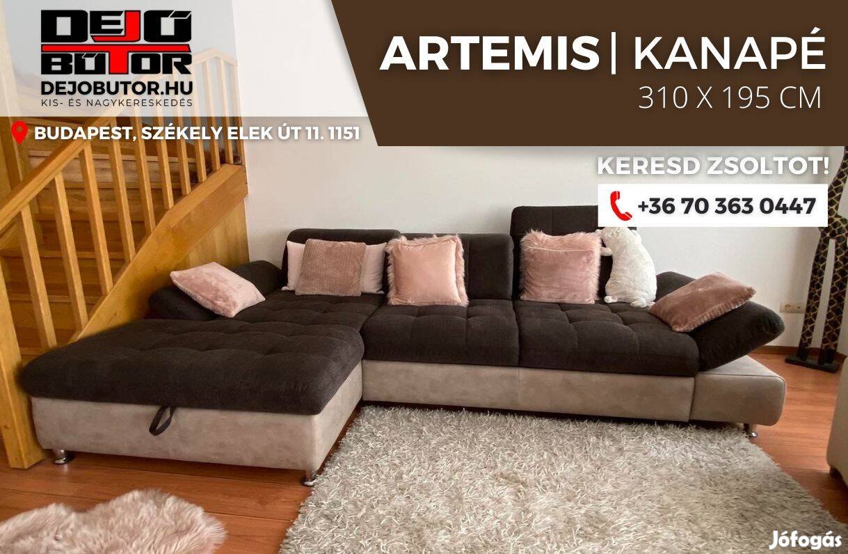 Artemis barna rugós sarok kanapé ülőgarnitúra 310x195 cm ágyazható