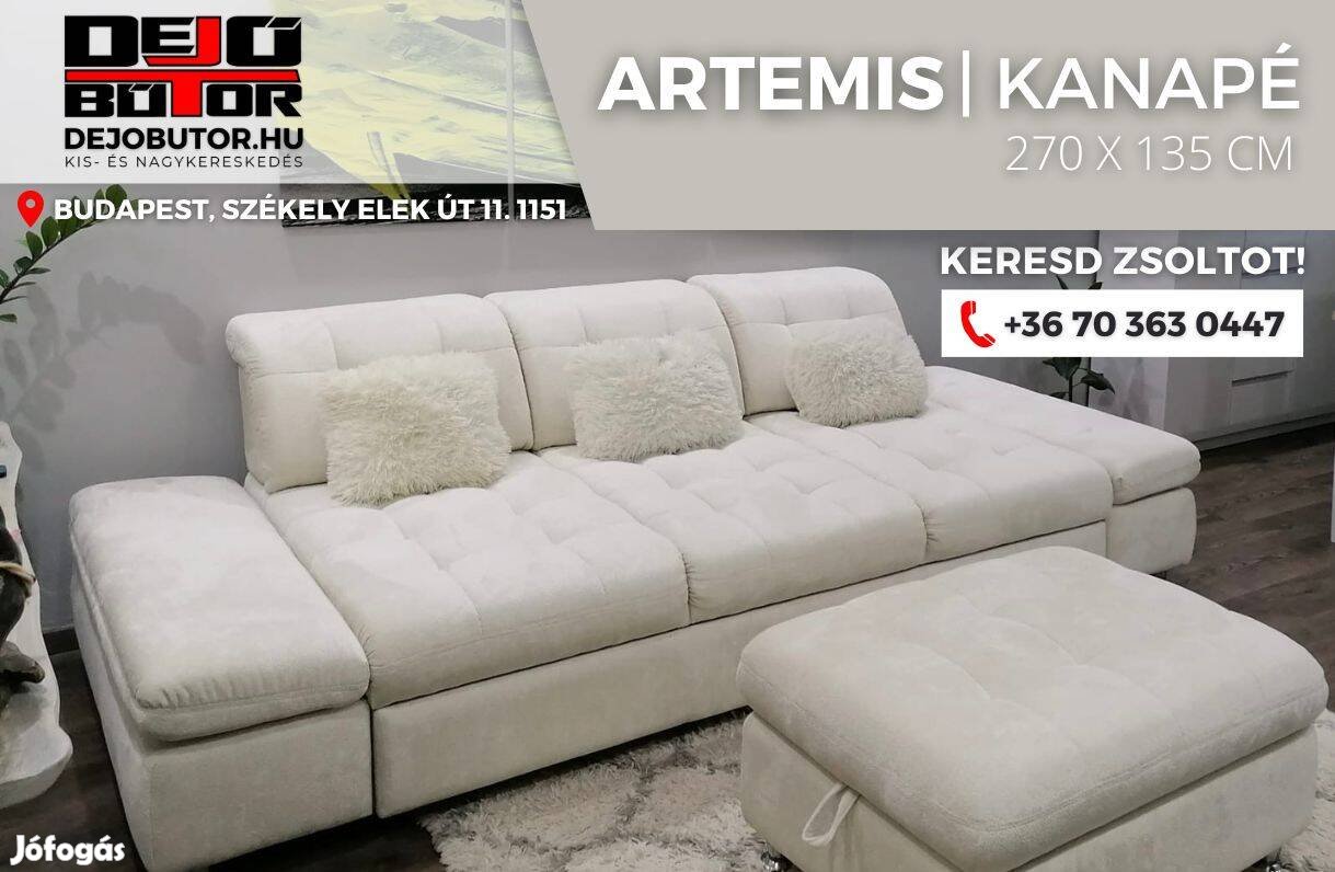 Artemis fehér kanapé ülőgarnitúra 270x135 cm ágyazható bútor + puff