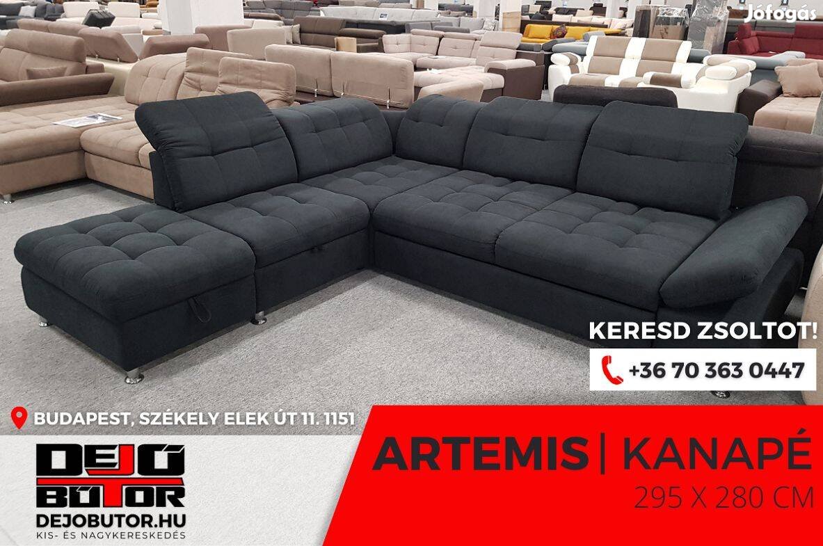 Artemis rugós black sarok kanapé ülőgarnitúra 295x277 cm