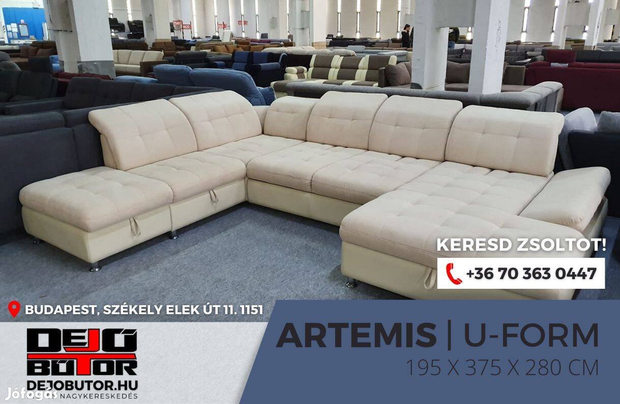 Artemis sarok krém kanapé ülőgarnitúra 195x375x280 cm ágyazható ualak