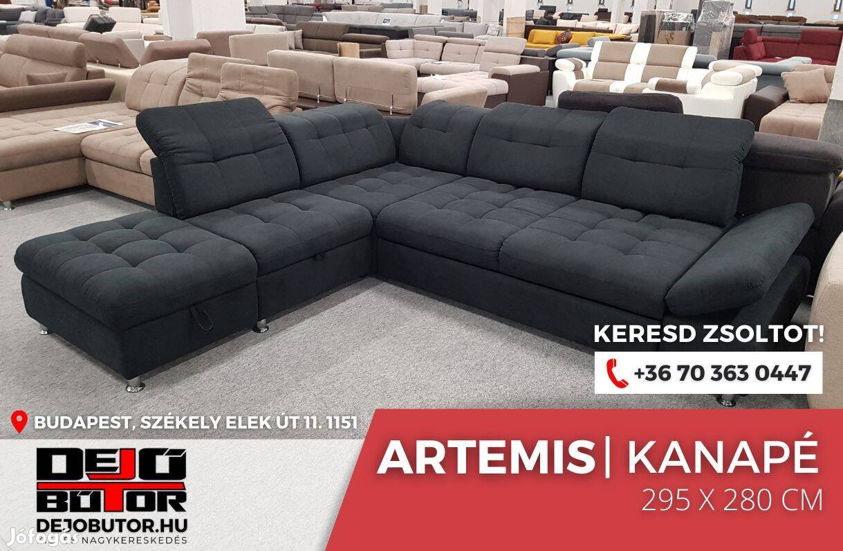 Artemis sarok prémium kanapé ülőgarnitúra 295x280cm rugós korom fekete