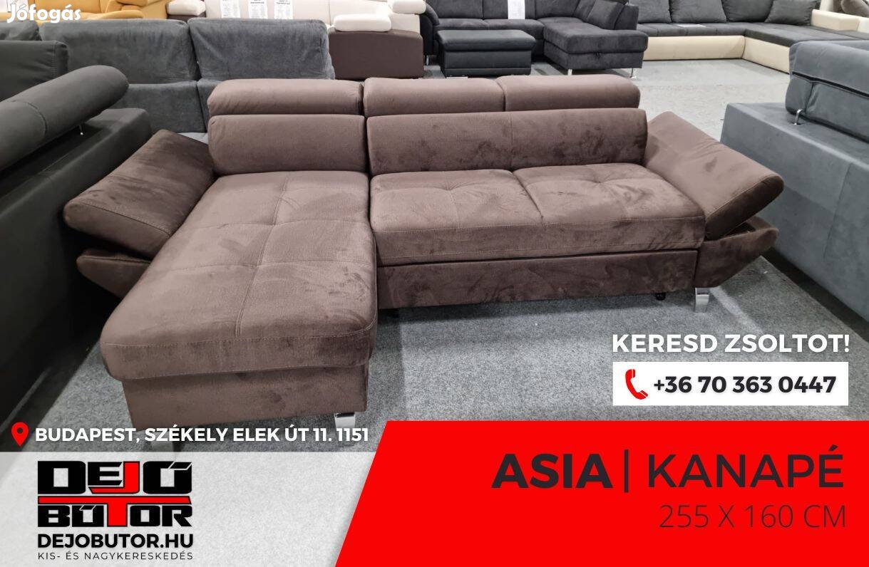 Asia mini sarok prémium kanapé ülőgarnitúra 255x160 cm barna ágyazható