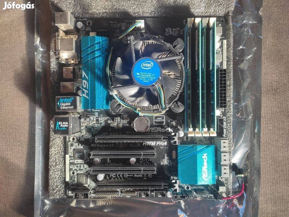 Asrock H97M Pro4+Ioshield -Intel I5-4460+gyári hűtő -4X4 Gb Ram 1600M