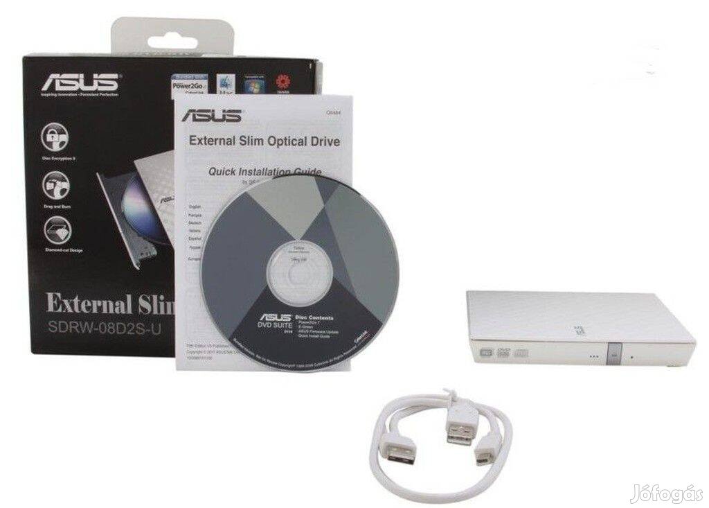 Asus External Slim DVD-RW USB 2.0 Fehér színben, Új originált csomagol