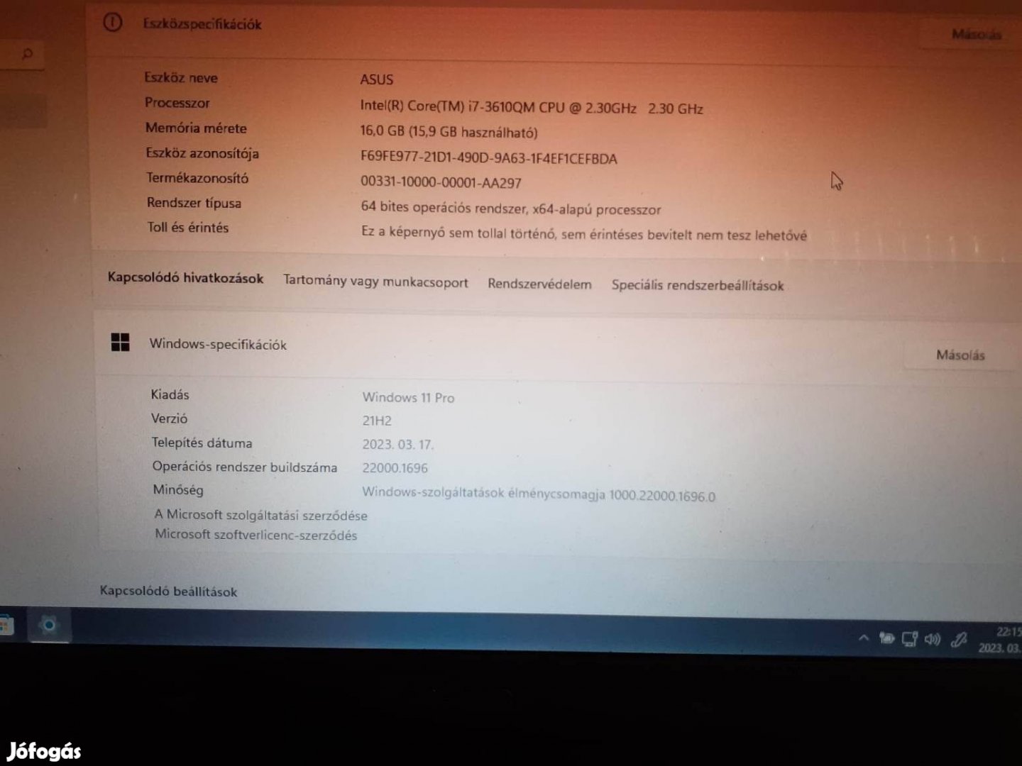 Asus I7 Laptop 15.6 coll+táska