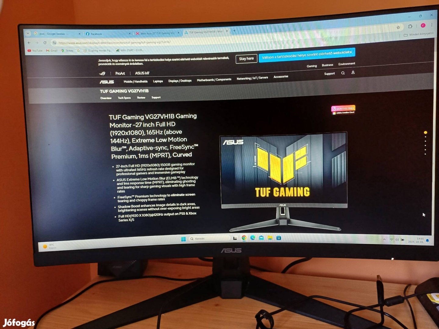 Asus Tuf Gaming ívelt monitor VG27VH1B 27"