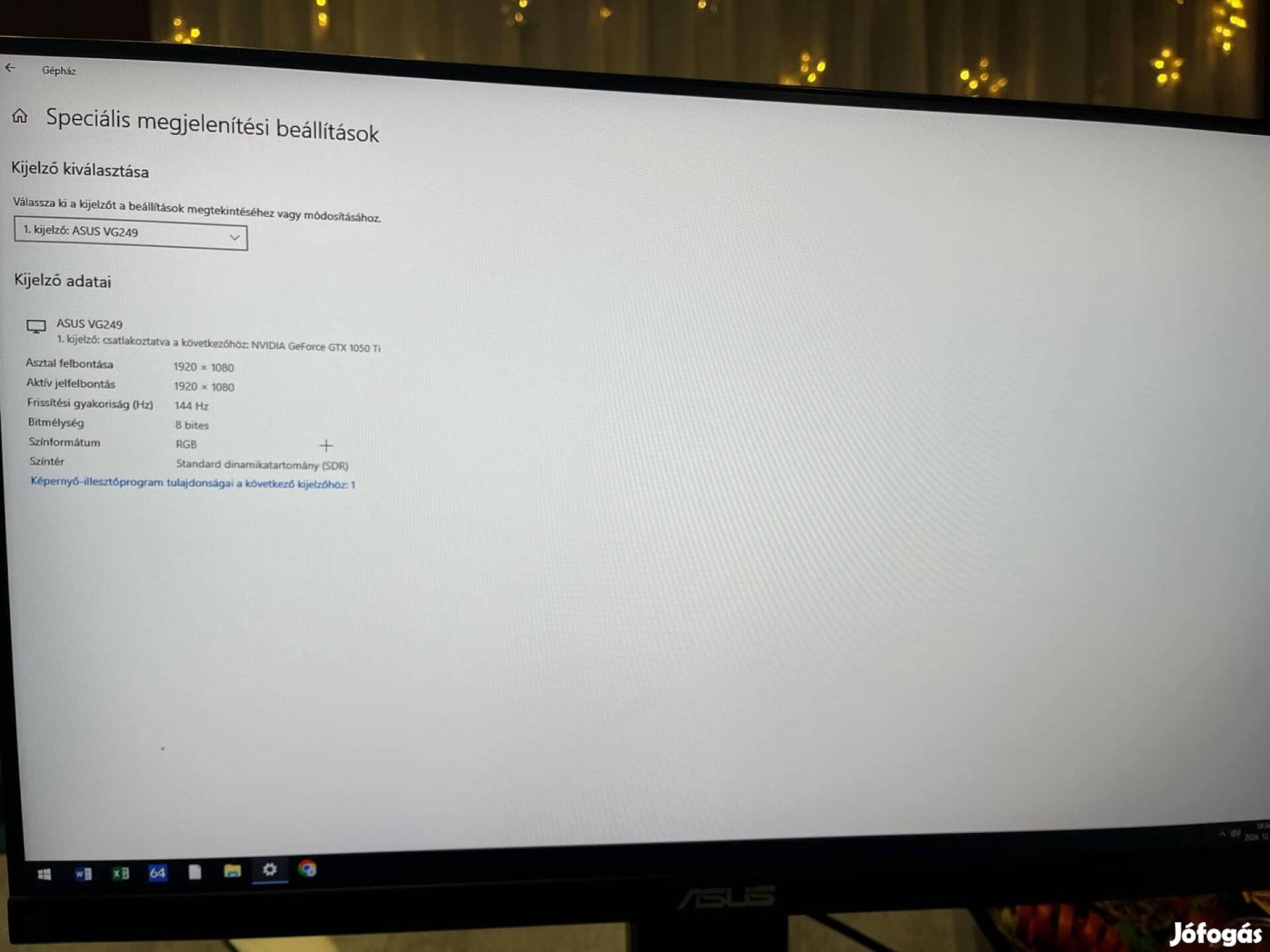 Asus Tuf vg249q gamer monitor 144hz garanciális