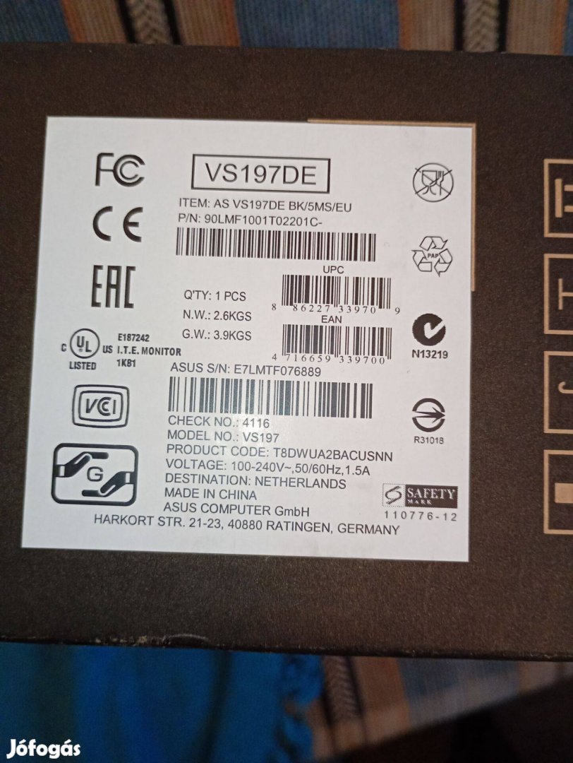 Asus VS197De Monitor 15000ft óbuda