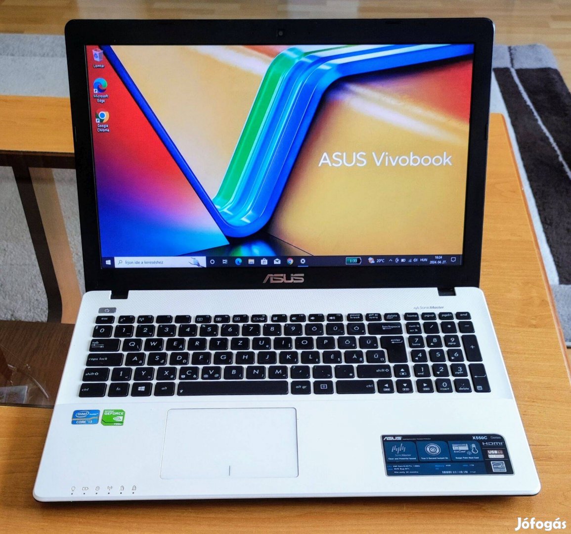 Asus Vivobook X550CA fehér laptop,wifi-kamera-HDMI,jó aksi