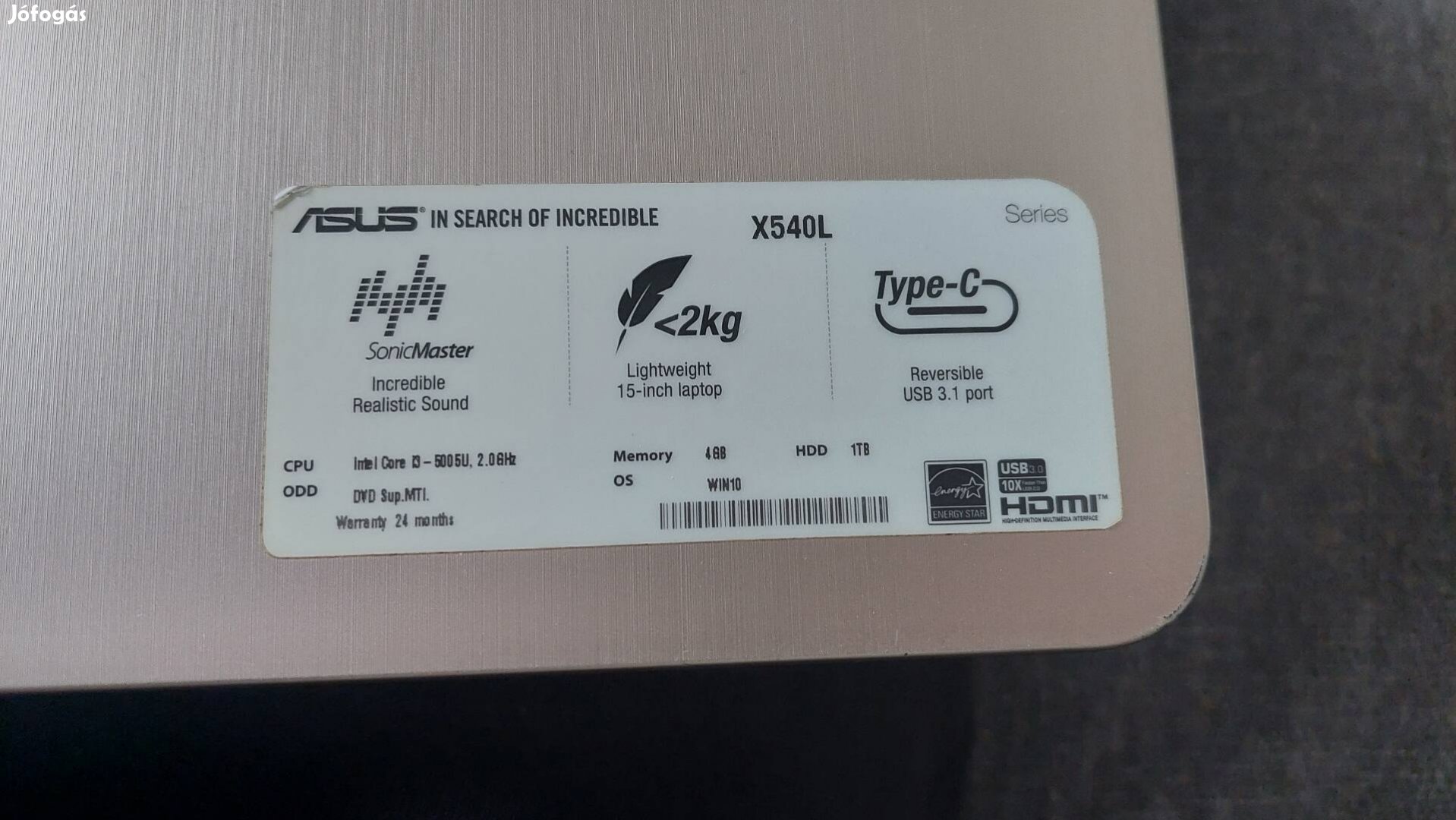 Asus x540L könnyű 15" laptop eladó