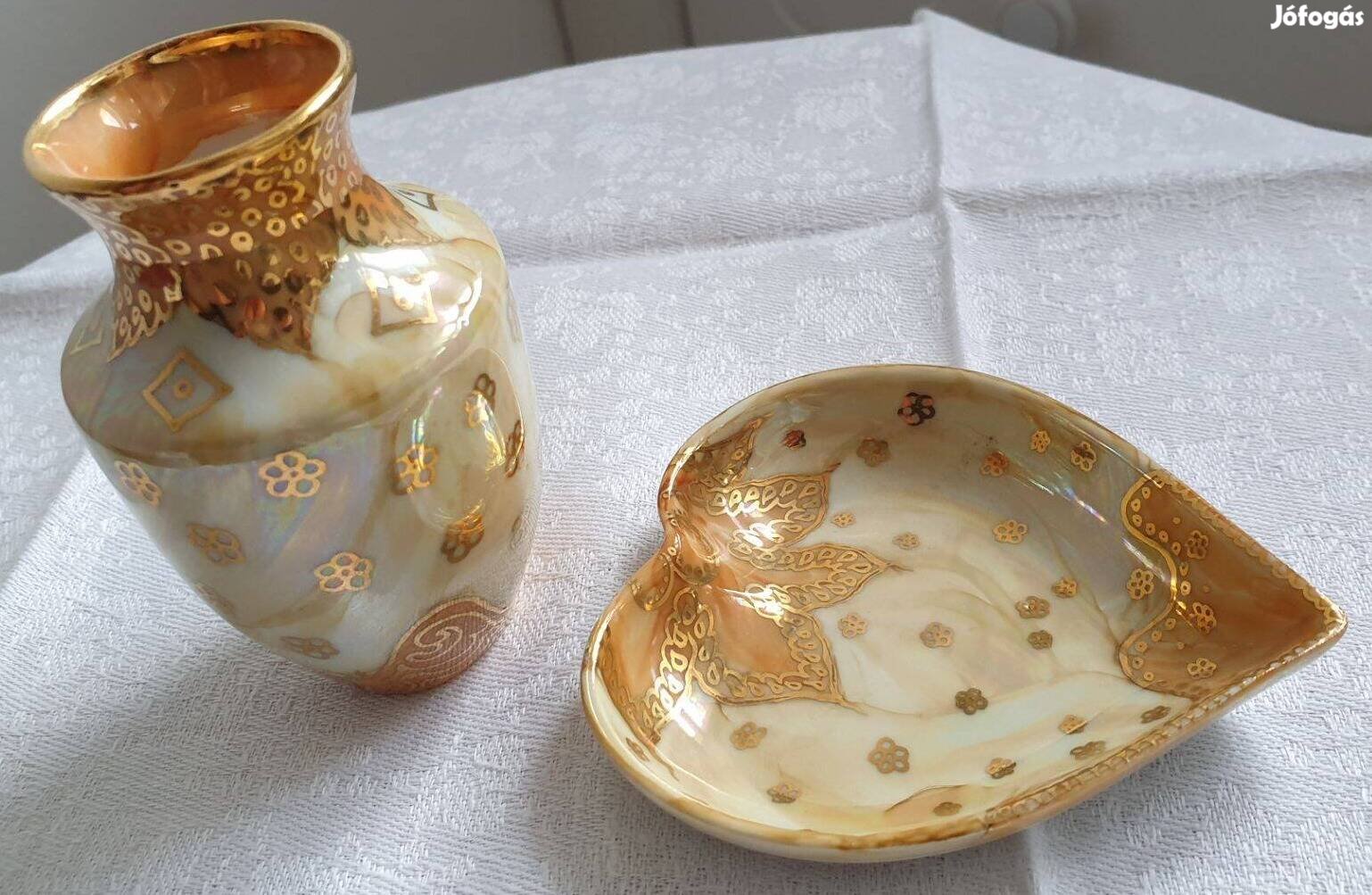 Aszalós Éva 24K arany kézi grafika porcelán váza és tálka