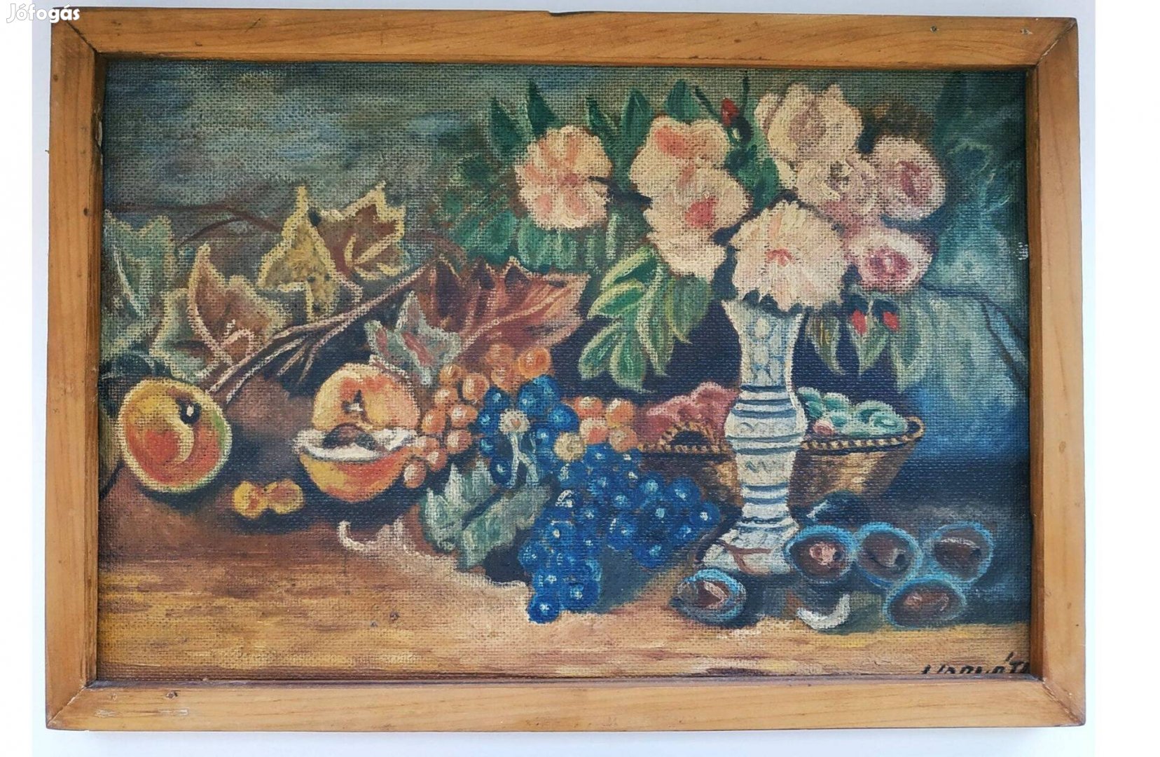 Asztali csendélet gyümölcsökkel, olajfestmény "Horváth" szignóval