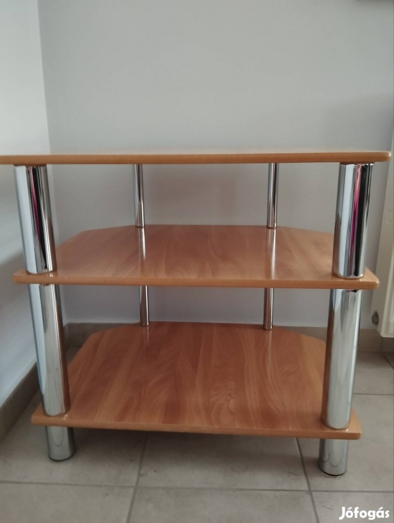 Asztalka, fa és króm