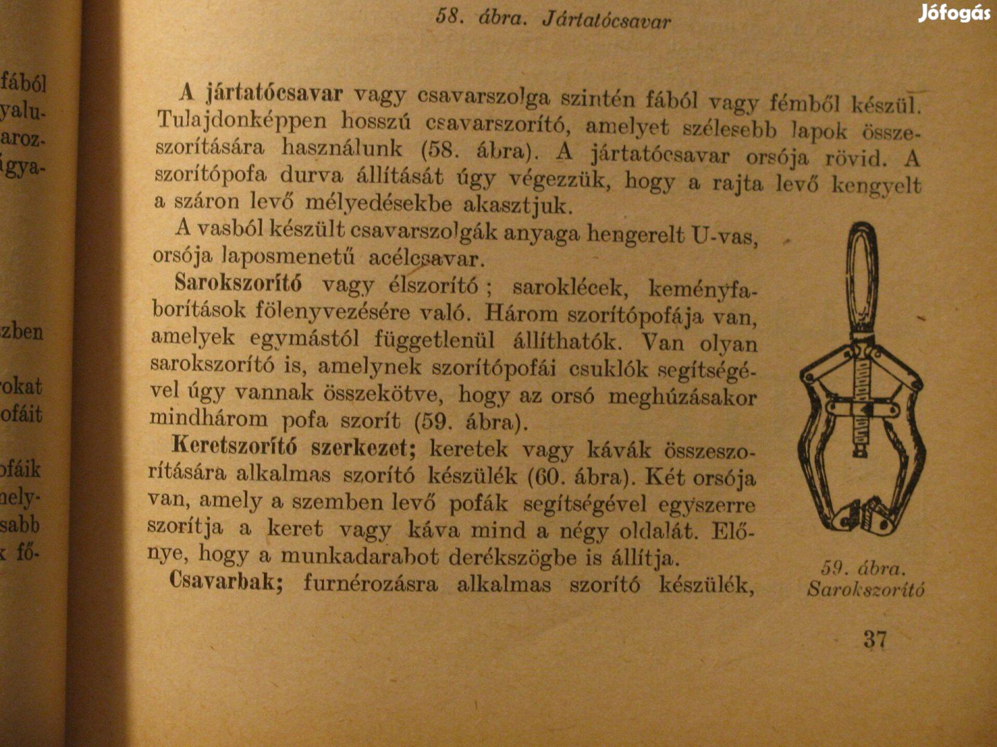 Asztalos élszorító, szorító gyűjtői működő darab 1912-ből