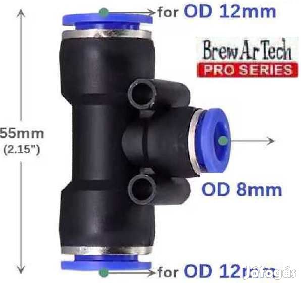 Átalakító T gyorcsatlakozó 12mm-12mm-8mm (5907)