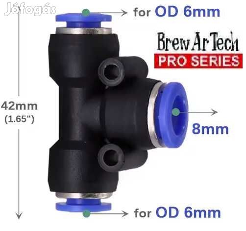 Átalakító T gyorcsatlakozó 6mm-6mm-8mm (5878)
