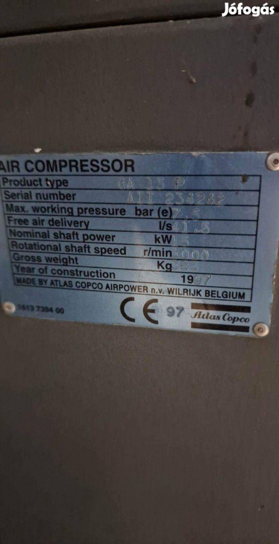 Atlas Copco GA 15 P kompresszor / csavarkompresszor eladó