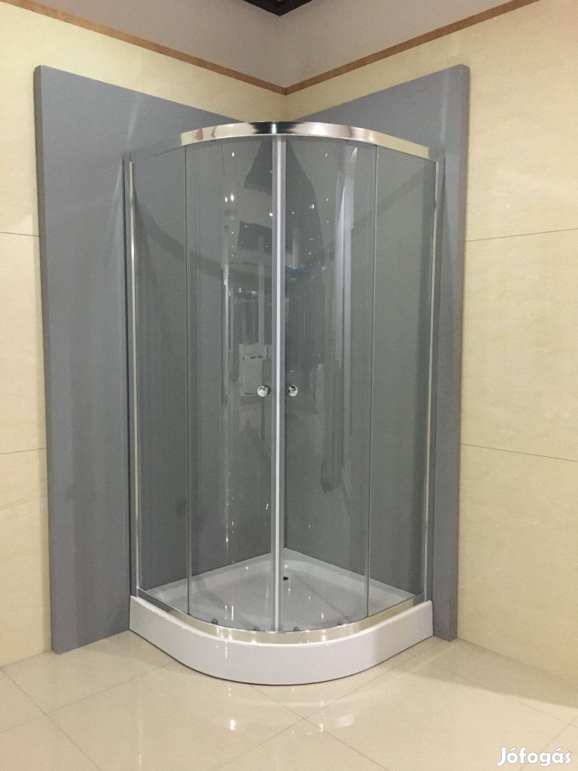 Átlátszó üveges Zuhanykabin 80x80cm íves zuhanytálcával