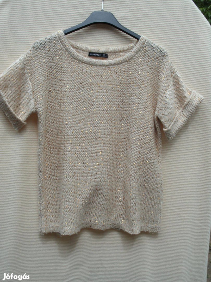 Atmosphere kötött blúz bézs alapon arany flitteres Mell94,