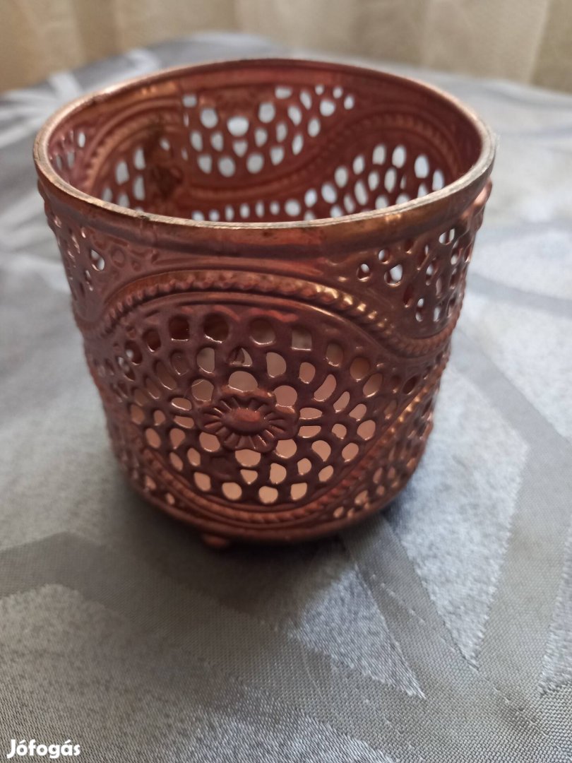 Áttört mintás réz színű mécsestartó / kaspó - 7 cm